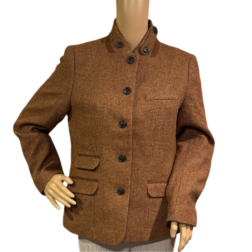 Talbots Blazer Womens Size 8P Ripen Check Band Collar Button Jacket Wool Blend